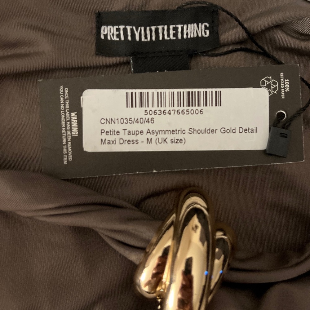 Taupe Maxi Dress with Gold Trim Detail - Picture 5 of 5